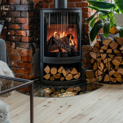 Rohová sklenená podložka pod krb Kvetinový motív s motýľmi