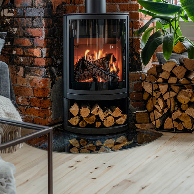 Rohová sklenená podložka pod krb Štýlové listy v štruktúre