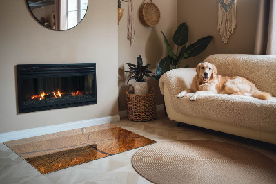 Obdĺžniková sklenená podložka pod krb Drevo v priereze s prirodzenou textúrou