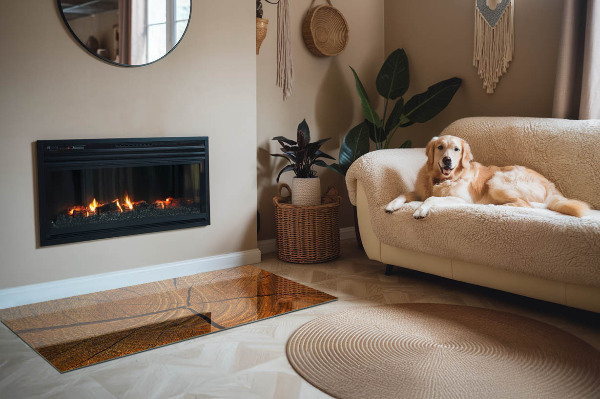 Obdĺžniková sklenená podložka pod krb Drevo v priereze s prirodzenou textúrou