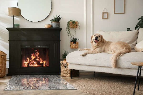 Obdĺžniková podložka pred krb Dekoratívne vzory s dlaždicami