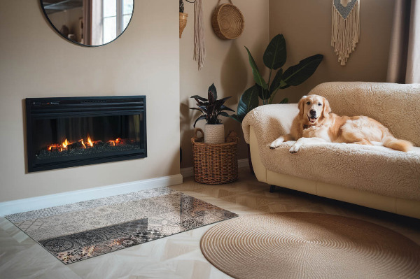 Obdĺžniková podložka pred krb Dekoratívne vzory s dlaždicami