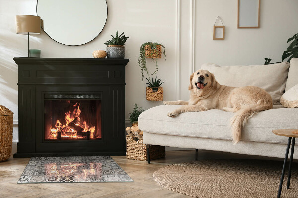 Obdĺžniková podložka pred krb Dekoratívne vzory s dlaždicami