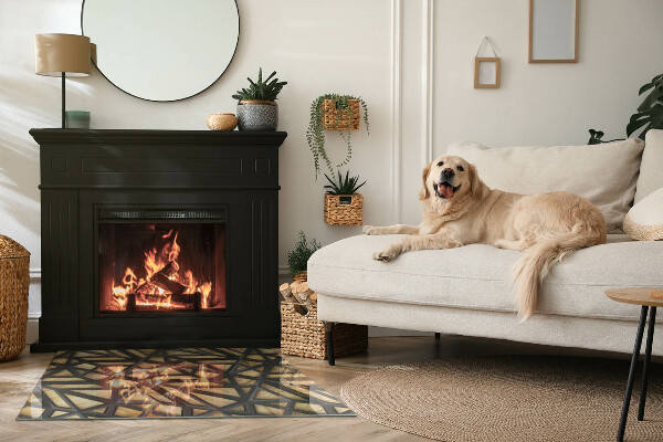 Obdĺžnikové sklo pod kachle Moderné tvary s dreveným akcentom