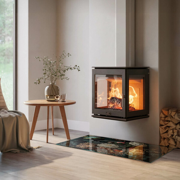 Obdĺžniková sklenená podložka pod krb Kvetinový motív s motýľmi