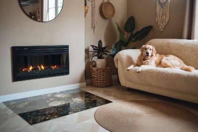 Obdĺžniková sklenená podložka pod krb Kvetinový motív s motýľmi