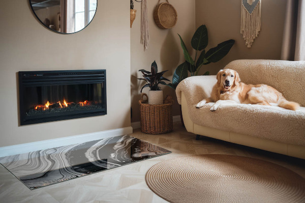 Obdĺžniková podložka pred krb Abstraktné vlnité a lineárne vzory