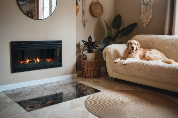 Obdĺžniková sklenená podložka pod krb Kamenný štýl v prírodnom prevedení