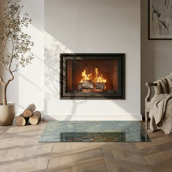 Obdĺžnikové sklo pod kachle Rastlinné vzory s motýľmi