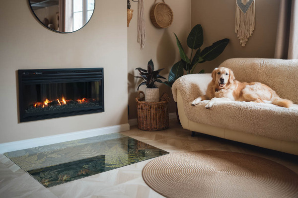 Obdĺžnikové sklo pod kachle Rastlinné vzory s motýľmi