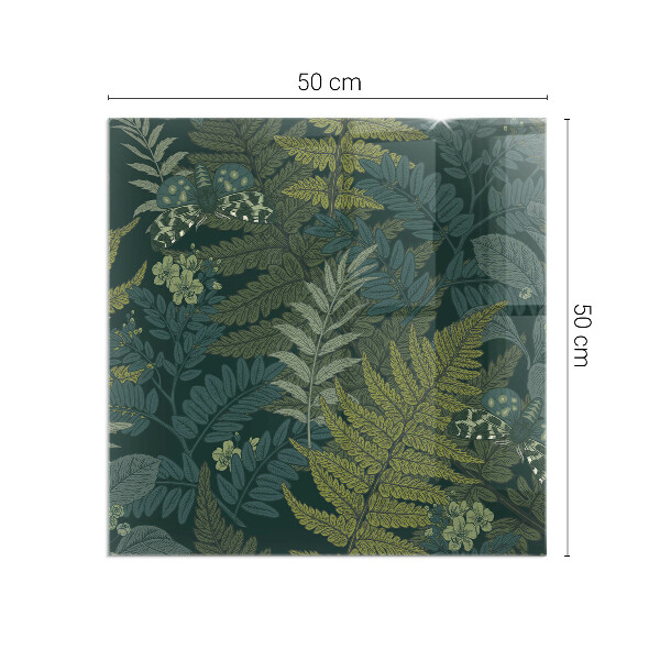 Obdĺžnikové sklo pod kachle Rastlinné vzory s motýľmi