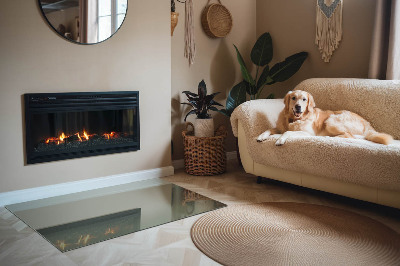 Obdĺžniková sklenená podložka pod krb Olivová farba