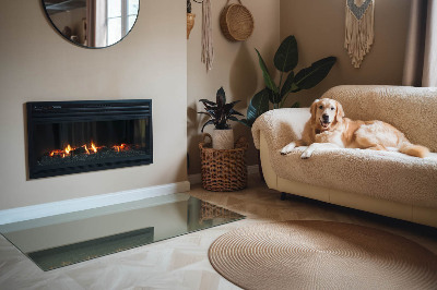 Obdĺžniková sklenená podložka pod krb Olivová farba