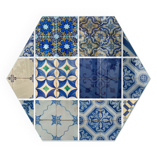 Šesťhranná sklenená podložka pod krb Keramické vzory na pozadí