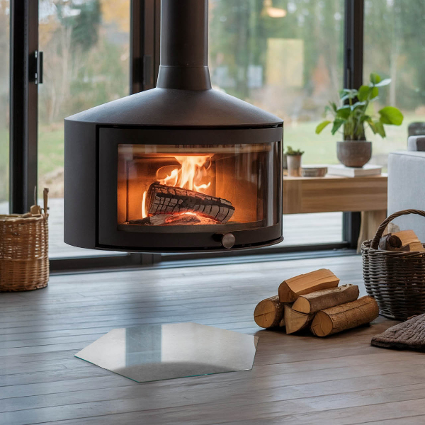 Šesťhranná sklenená podložka pod krb Betónová konštrukcia s efektom