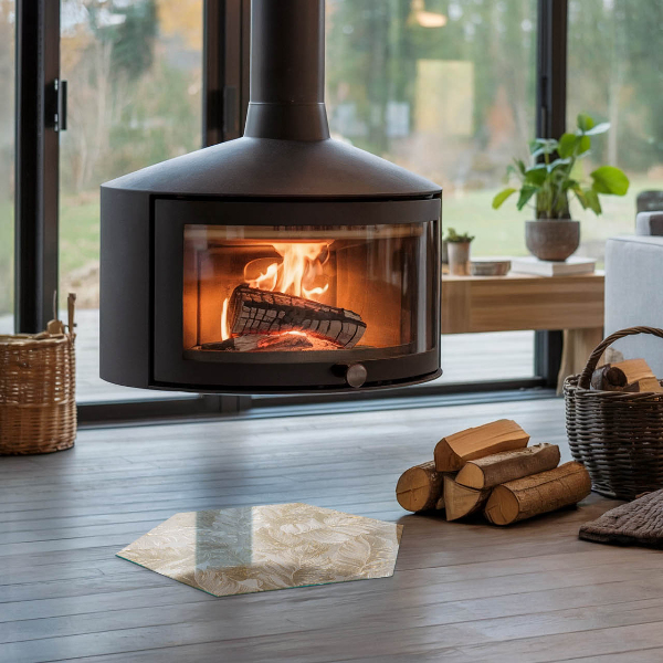 Šesťhranná sklenená podložka pod krb Jemné vzory listov