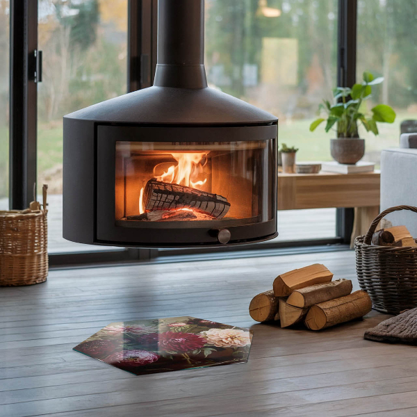 Šesťhranná podložka pod kachle Kvetinový detail v plnom kvete