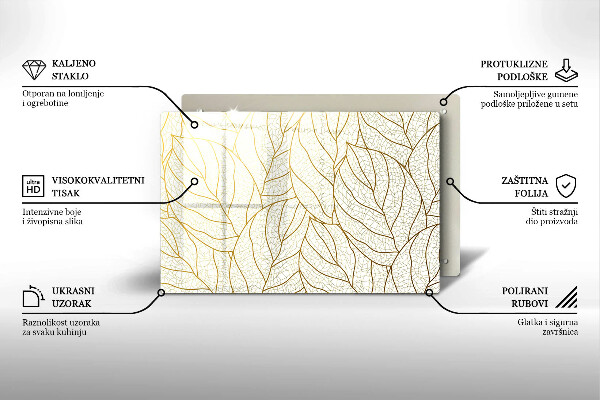 Sklenená tácka pod sviečku Line-art listov vzor