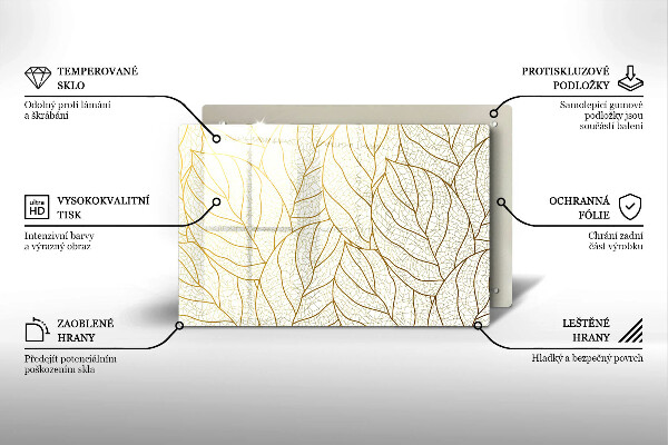Sklenená tácka pod sviečku Line-art listov vzor