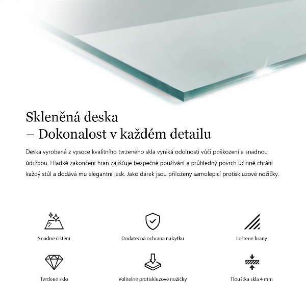 Transparentná obdĺžniková stolová doska