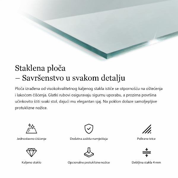 Transparentná obdĺžniková stolová doska