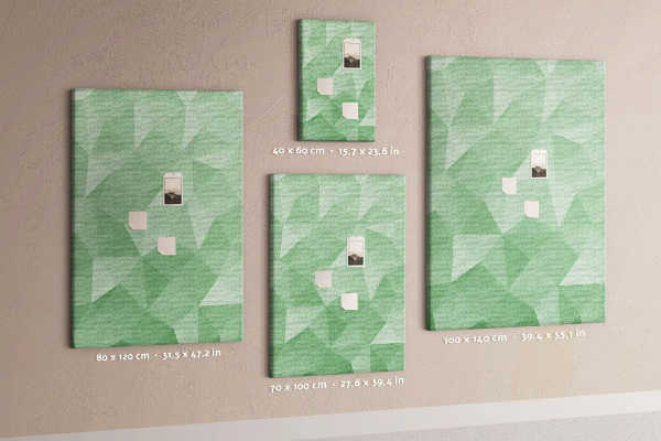 Korková nástenka na stenu Geometrické tvary v odtieňoch zelenej