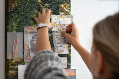Korková nástenka Zlaté listy v kompozícii tropických rastlín
