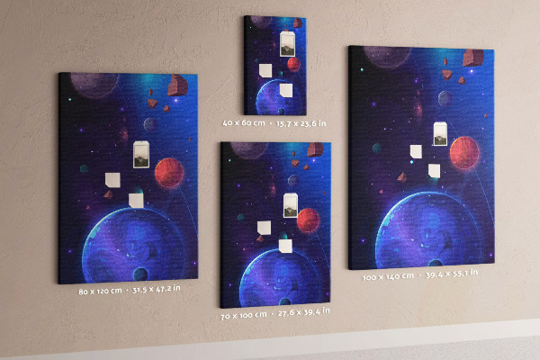 Korková nástenka Vesmírna krajina s planétami a asteroidmi