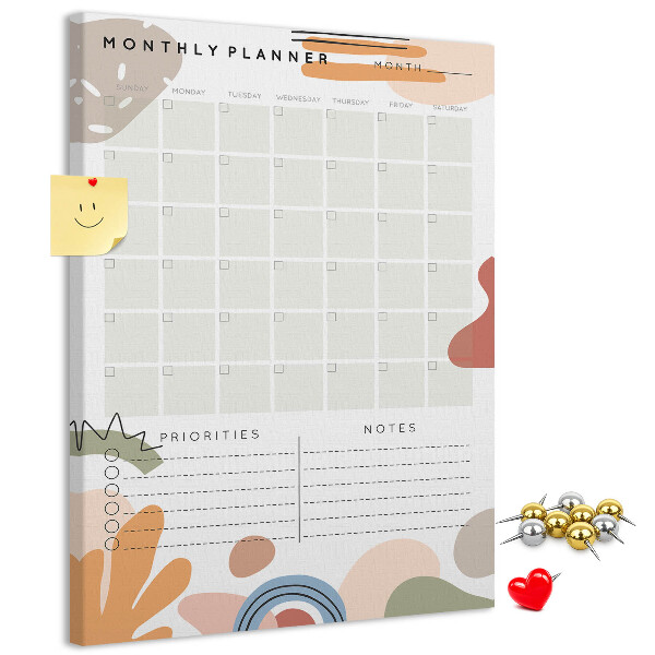 Korková nástenka Farebný mesačný diár s abstraktnými tvarmi