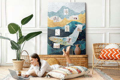 Korková nástenka Veľryba medzi hornatými oceánskymi vlnami