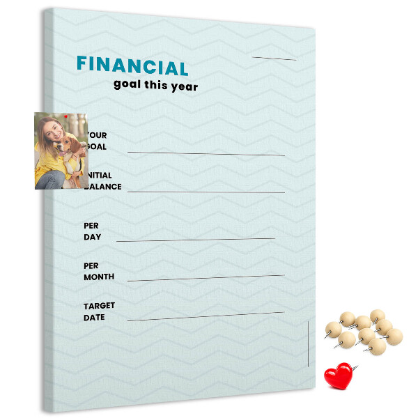 Korková nástenka Téma pre plánovanie finančných cieľov