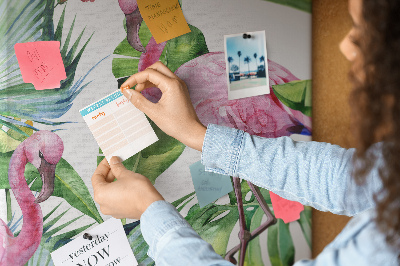 Korková nástenka Veselé plameniaky v tropickom prostredí