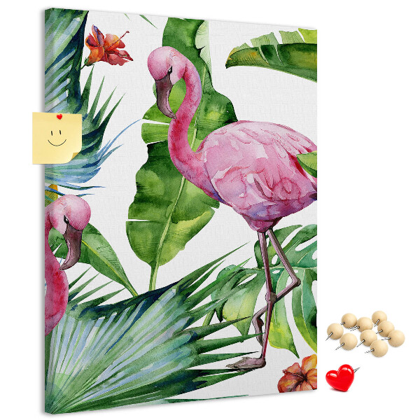 Korková nástenka Veselé plameniaky v tropickom prostredí