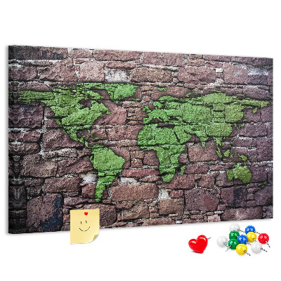Nástenka Zelená mapa sveta na kamennej stene