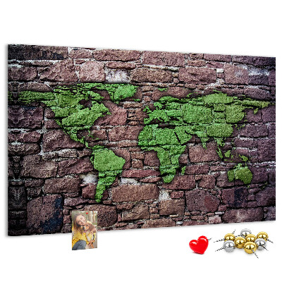 Nástenka Zelená mapa sveta na kamennej stene