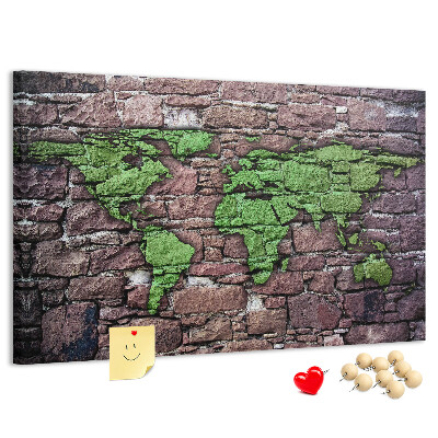 Nástenka Zelená mapa sveta na kamennej stene