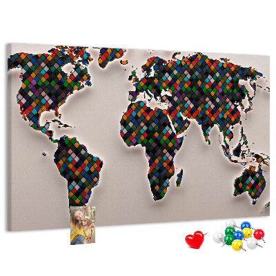 Nástenka Farebná mapa sveta so štvorcami