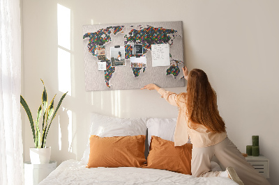 Nástenka Farebná mapa sveta so štvorcami