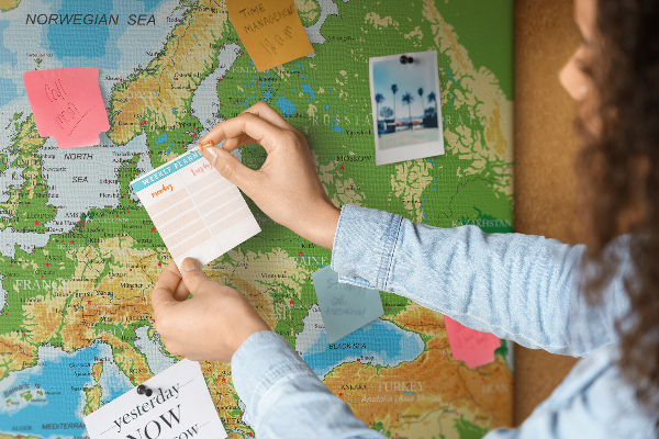 Korková tabuľa Mapa Európy so zemepisnými označeniami.