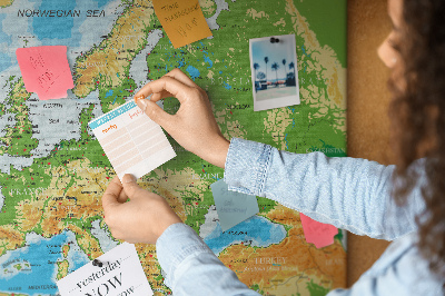Korková tabuľa Mapa Európy so zemepisnými označeniami.