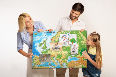 Korková tabuľa Mapa Európy so zemepisnými označeniami.
