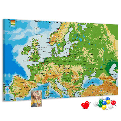 Korková tabuľa Mapa Európy so zemepisnými označeniami.
