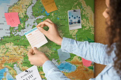 Korková tabuľa Mapa Európy so zemepisnými označeniami.