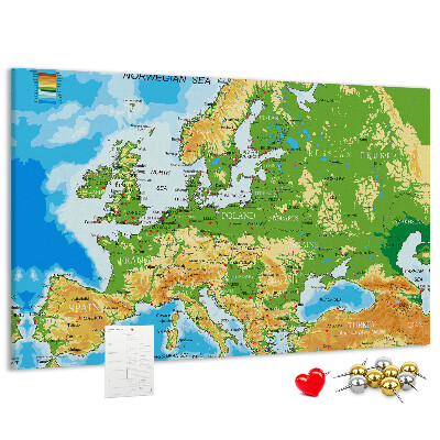 Korková tabuľa Mapa Európy so zemepisnými označeniami.