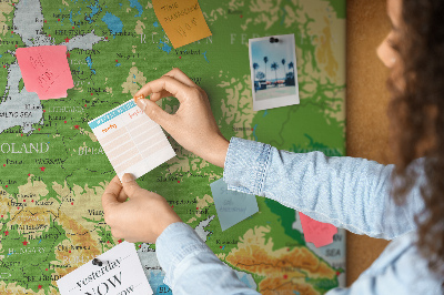 Korková tabuľa Mapa Európy so zemepisnými označeniami.