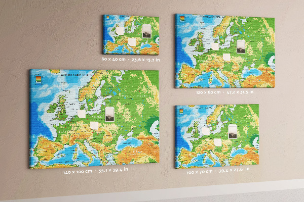 Korková tabuľa Mapa Európy so zemepisnými označeniami.