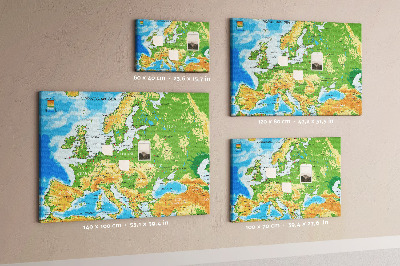 Korková tabuľa Mapa Európy so zemepisnými označeniami.