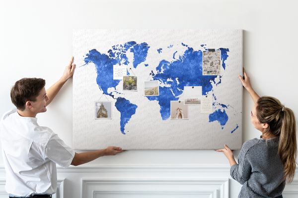 Nástenka Modrá akvarelová mapa sveta