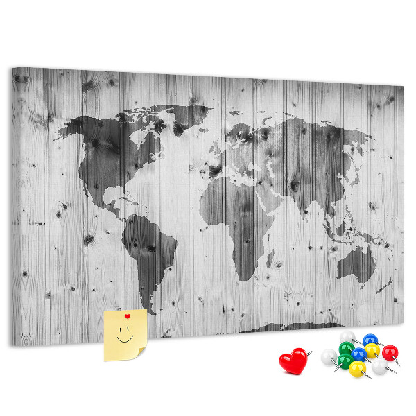 Korková tabuľa Mapa sveta na pozadí drevených dosiek