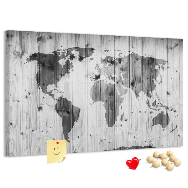 Korková tabuľa Mapa sveta na pozadí drevených dosiek